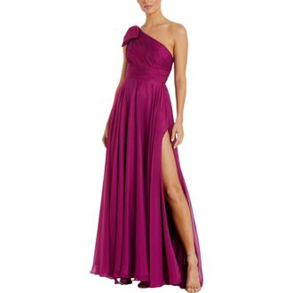 Mac Duggal Pleated One Shoulder Chiffon Gown in Raspberry at Nordstrom, Size 12