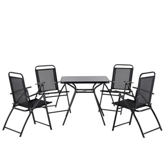 Beliani Conjunto De Comedor De Jard&iacute;n De 5 Piezas 4 Sillas Plegables Negras Una Mesa Moderna