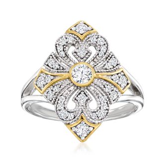 Ross-Simons Diamond Vintage-Style Ring in Sterling Silver With 18kt Gold Over Sterling