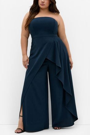City Chic Attract Strapless Jumpsuit in Navy at Nordstrom, Size 16W