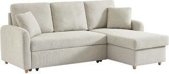 DRAWER Sofá rinconero de 3 plazas en tela con arcón - beige jaspeado