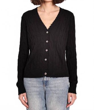 Minnie Rose Cotton Frayed Cable Cardigan Top In Black