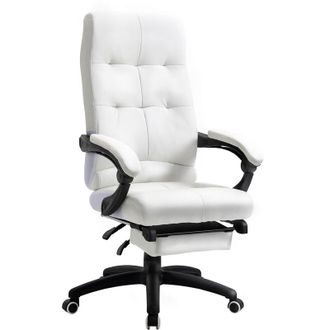 Vinsetto Silla De Oficina Silla Giratoria Con Altura Ajustable Funci&oacute;n De Inclinaci&oacute;n Reposabrazos Y Reposapi&eacute;s Piel Sint&eacute;tica 65x65x118-125 Cm Blanco