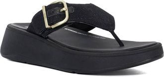 Dune London Womens Fitflop Ladies F-Mode Shimmerl - Buckle Detail Thong Wedge Sandals - Black - Size UK 6