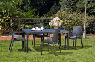 Dmora Sillas De Jard&iacute;n Viterbo, Asiento De Jard&iacute;n, Silla Para Mesa De Comedor, Sill&oacute;n De Exterior Efecto Rat&aacute;n, 100% Made In Italy, Juego De 4, Cm 54x60h82,