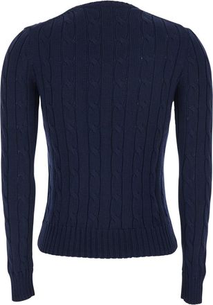 Polo Ralph Lauren Womens Crew Neck Sweater Pony Embroidery Blue Cotton Tops Top