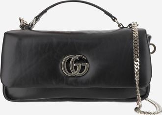 Gucci Womens Padded Leather Handbag With Double G Emblem Black Handbags Hand Bags