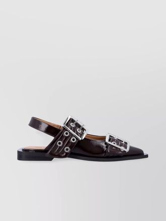 Ganni synthetic leather buckle slingback ballerina shoes