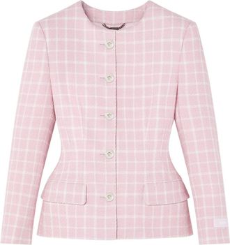 Versace check-print flared jacket - women - Polyamide/Virgin Wool - 42 - Pink