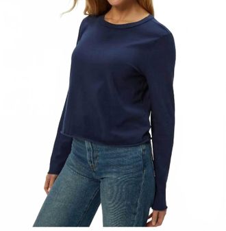 Michael Stars Aiko New Jersey Long Sleeve Raw Hem Crew Tee In Nocturnal