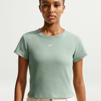 Nike Womens Nike Sportswear Tight Ribbed Short-Sleeve T-Shirt in Green | HV4994-006
