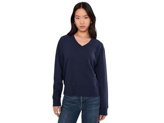 Mod-o-doc Long Sleeve Deep-v Neck Sweatshirt Womens Sweatshirt Vibrant Navy : SM (US 4-6), Cotton