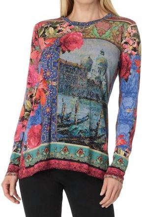 Johnny Was The Janie Long Sleeve Crew Neck Tee In Grand Canel Scarf Print