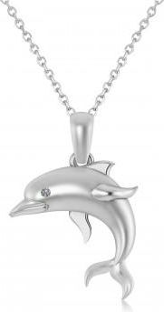 Allurez Diamond-Eyed Dolphin Pendant Necklace 14k White Gold (0.01ct)