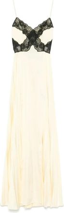 Self Portrait satin lace maxi dress - women - Polyester/Elastane - 8 - Yellow