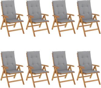 vidaXL Sillas Plegables Reclinables Con Cojines, 8 Piezas, Madera Maciza De Teca. Vidaxl