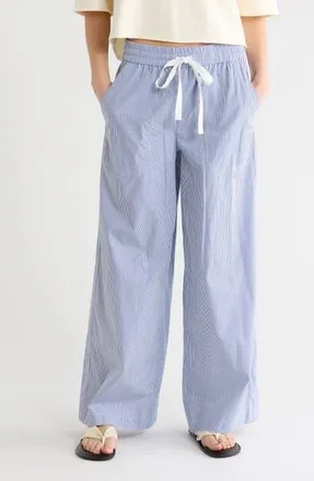 TWP Main St. Cotton Wide Leg Pants in White/Midnight at Nordstrom Rack, Size Medium