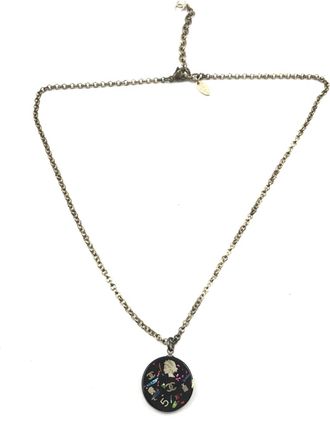 Chanel Coco Mark Mademoiselle Camellia Flower Round Hologram Black Womens Necklace (Pre-Owned)
