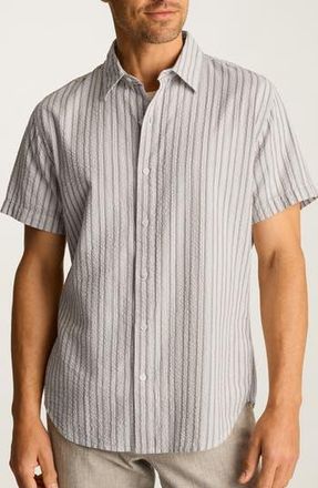 Bonobos Riviera Slim Fit Stripe Short Sleeve Seersucker Button-Up Shirt in Harlton Stripe Green at Nordstrom Rack, Size Large