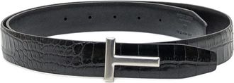 Tom Ford Cintura con fibbia a T in coccodrillo - Nero