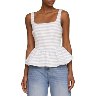 Avec Les Filles Stripe Peplum Cotton Blend Top in Blue Cream at Nordstrom Rack, Size Medium