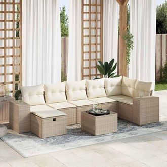 vidaXL Set De Sof&aacute;s De Jard&iacute;n Y Cojines 8 Piezas Rat&aacute;n Sint&eacute;tico Beige Vidaxl