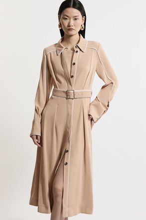 Karen Millen Soft Tailored Tipped Belt Detailed Midi Shirt Dress