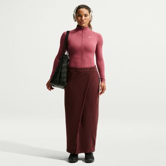 Nike Womens One Therma-FIT Mid-Rise Fleece Maxi Skirt in Purple | IZ2978-658