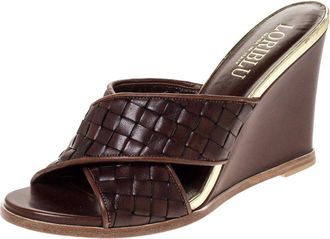 Loriblu Brown/gold Woven Criss Cross Leather Wedge Sandals