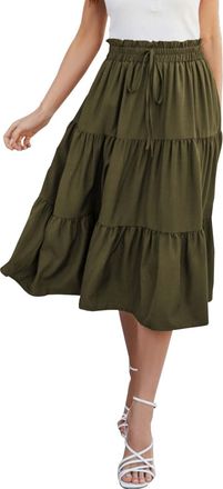 Generic Womens Plus Size Casual Summer Midi Skirt with Pockets 1X-4X Tiered Lightweight Crinkle Fabric A-line Skirts
