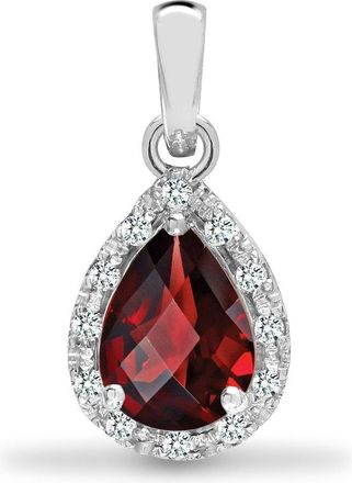 Jewelco London 9ct White Gold Diamond Garnet Happy Tears Halo Cluster Pendant - 9P137