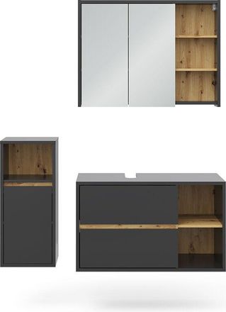 Vicco Set di mobili da bagno Viola, Antracite, 3 parti, con mobile midi