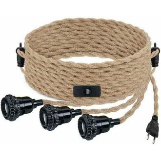Soleil L&aacute;mpara Colgante Diy Con Cuerda De C&aacute;&ntilde;amo, Cable Textil, L&aacute;mpara Colgante 3&times;e27 Con Interruptor Y Enchufe, L&aacute;mpara Retro De 9 Metros De Cable, L&aacute;mpara