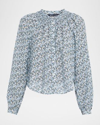 Veronica Beard Madge Floral Cotton Voile Blouse