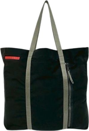 Prada Pre-owned Tote Bags, female, Black, Size: ONE SIZE Pre-owned Tessuto Nylon Tote Bag