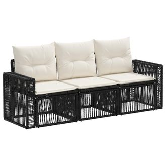 vidaXL Conjunto De Sof&aacute;s De Jard&iacute;n 3 Pcs Negro Y Blanco Crema Vidaxl