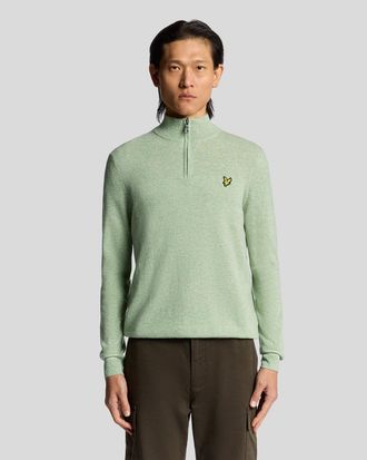 Lyle & Scott Lamswol Mix 1/4 Rits Trui - Blauw