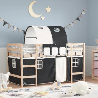 vidaXL Vidaxl - Cama Alta Ni&ntilde;os Con T&uacute;nel Madera Pino Blanco Negro 80x200 Cm