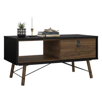Dmora Dmora - Mesa De Caf&eacute; Maximilien, Mesa De Centro Baja, Revistero Para Sof&aacute;, Estante De La Sala De Estar, 102x48 H50 Cm, Negro Y Nogal