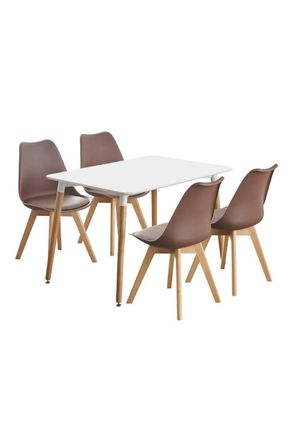 Life Interiors 5PCs Dining Set - a Halo Dining Table & Set of 4 Lorenzo Tulip chairs with Padded Seat in Brown