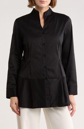 Ming Wang Cotton Blend Peplum Button-Up Shirt in Black at Nordstrom Rack, Size X-Small