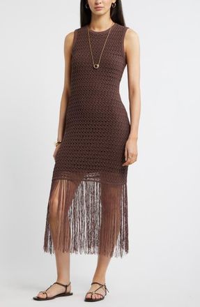 Nordstrom Sleeveless Fringe Knit Dress in Brown Roast at Nordstrom, Size Xx-Large