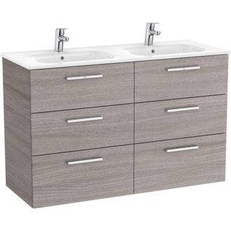 Roca Unik Family - Mueble Base 6 Cajones + Lavabo Doble - Roca Color: Roble City Texturizado