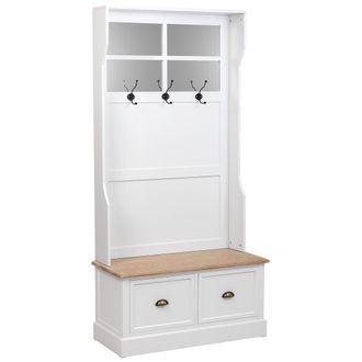 Wanderlust Deco Recibidor Perchero De Madera Con 2 Caj&oacute;nes Blanco 92x39.5x184