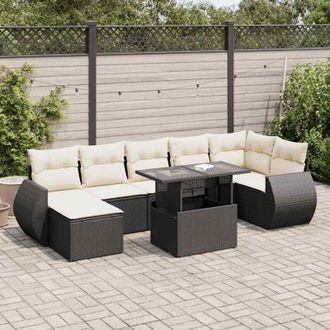 vidaXL Set De Sof&aacute;s De Jard&iacute;n Y Cojines 8 Piezas Rat&aacute;n Sint&eacute;tico Negro Vidaxl