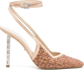 GCDS 100mm GCDS Cube monogram-raffia pumps - women - Raffia/Calf Leather/Calf Leather/Calf Leather - 39 - Brown