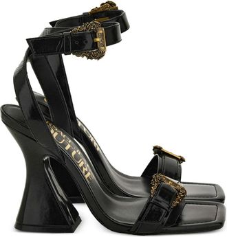 Versace Jeans Couture Sandalen met bewerkte hak en gesp - Zwart