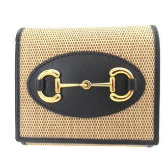 Gucci Beige Navy Canvas Leather Coin Purse/Coin Case (Pre-Owned)