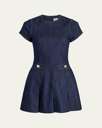 Cinq &agrave; Sept Nova Short-Sleeve Denim Mini Dress