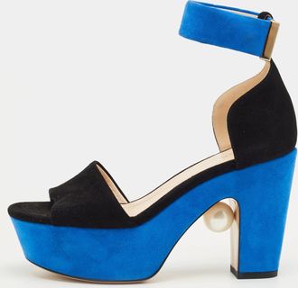 Nicholas Kirkwood Black/blue Suede Platform Ankle Strap Sandals